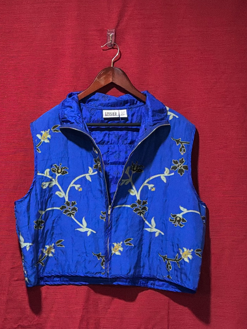 Chico's Royal Blue Floral Quilted Vest